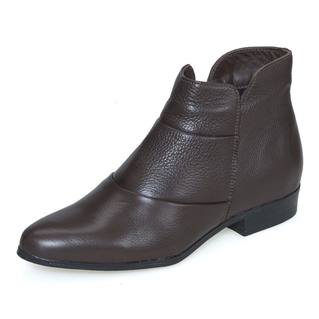 Bota Feminina Bico Fino Cano Baixo Silva&Silva de Couro Marrom