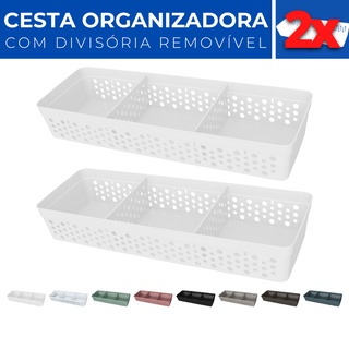 Kit 2 Cesto Organizador Rattan c/ Divisoria Removivel 34x11