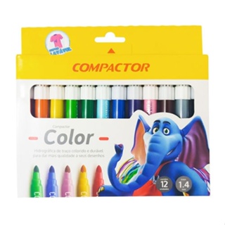 Canetinha Hidrografica 12 Cores Compactor Jumbo 1-4mm em Oferta na Shopee