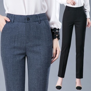 Calça Casual Feminina De Cintura Alta Elástica Fina OL Profissional De Trabalho Cinzenta E Reta RSII