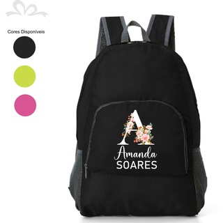 Mochila Dobrável de Nylon Personalizada com Nome 25 Litros Academia Viagens Trabalho Escola