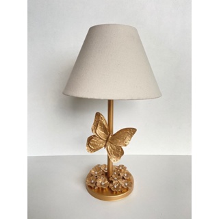 Abajur Borboleta e flores Dourado Cúpula Bege em Oferta na Shopee