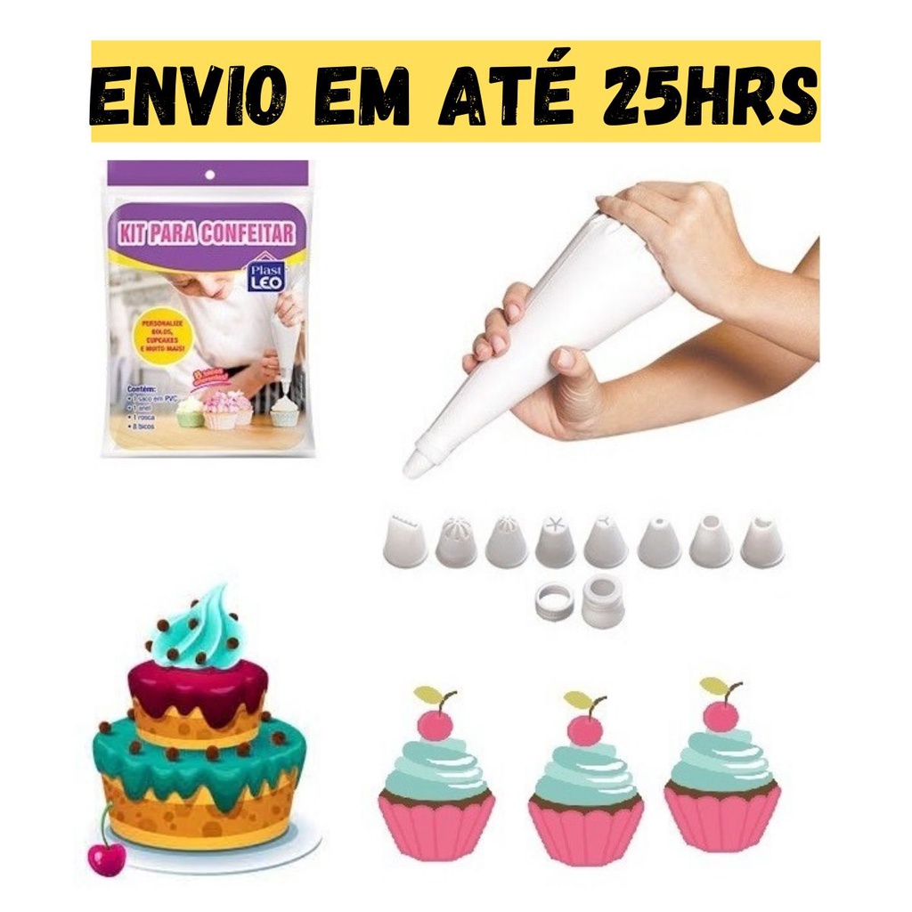 Kit De Confeitar Decora Bolo Cupcake Torta 8 Bicos Anel Rosca Saco Bisnaga Kit Injetor De 8007