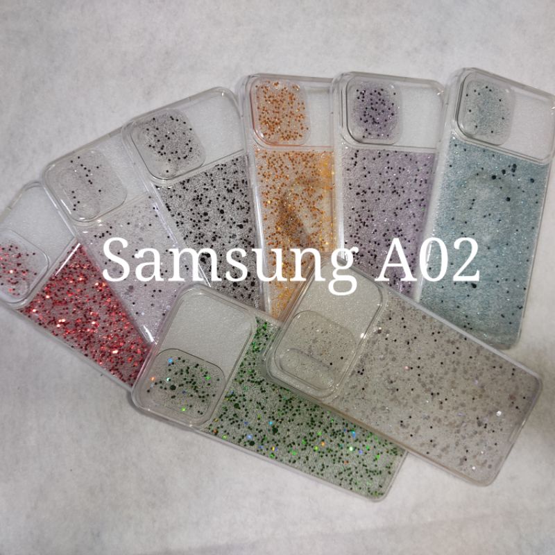 CAPA Silicone Case/ CAPINHA GLITTER LUXO TRANSPARENTE  Para Samsung A02 Com Protetor de Câmera