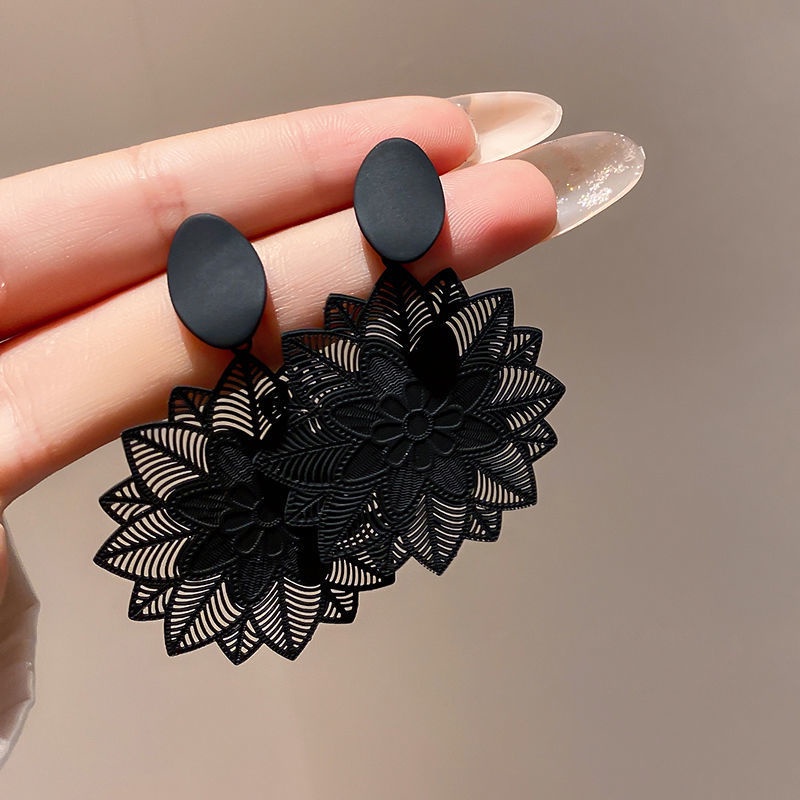 Retro Boho Black Flower Leaf Drop Dangle Earrings Brincos Festa Feminina Jóias Presente em Oferta na Shopee