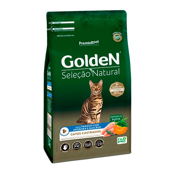 Ração Golden Seleção Natural para Gatos Adultos Castrados Sabor Abóbora - 3Kg - Pets