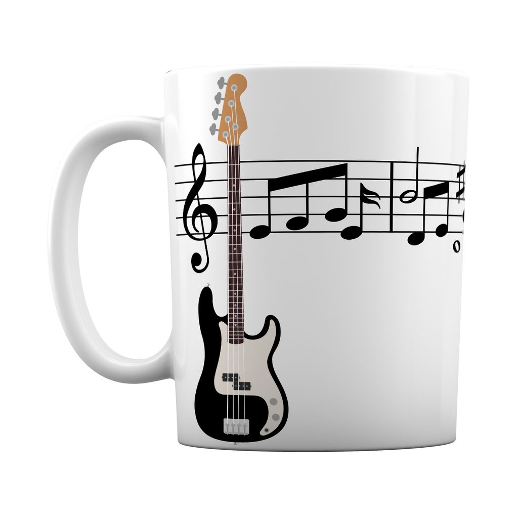 Caneca Instrumento Musical Baixo Contra Baixo Notas Musicais