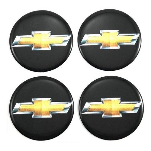 Jogo 4 Peças Emblemas Botons Adesivos Resinados Carro Rodas Calotas 48mm Chevrolet Dourado Logo