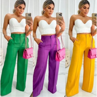 Linda Calça Pantalona Confortável Botão Forrado.