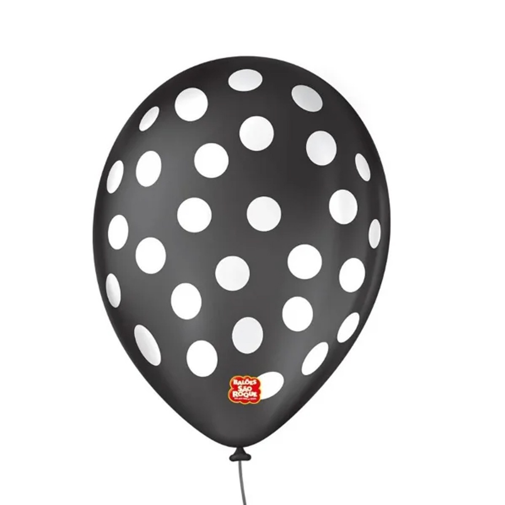 Balão Decorado Poá Bolinha - Preto e Branco 9" 23cm - 25 Und - Home & Living