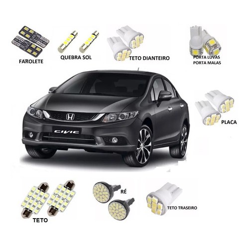 Lampada de Led Honda New Civic 2014 até 2016 Kit Completo Frete Grátis