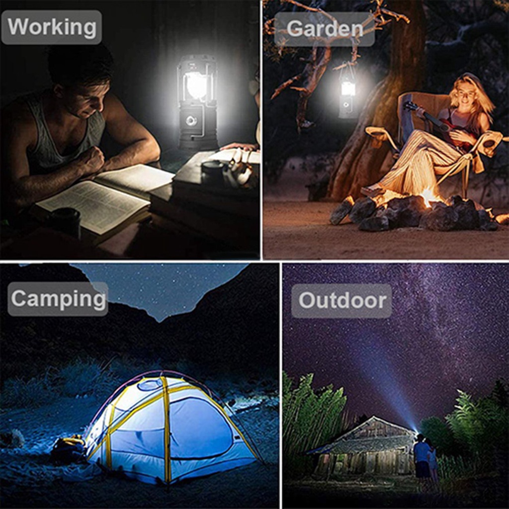 ⚝Portable Outdoor LED Camping Lantern With Fan Solar Charge Rechargeable  Light | Shopee Brasil