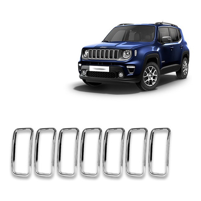 Jogo com 7 Apliques de Moldura da Grade Jeep Renegade 2019 a 2021 – Friso Cromado
