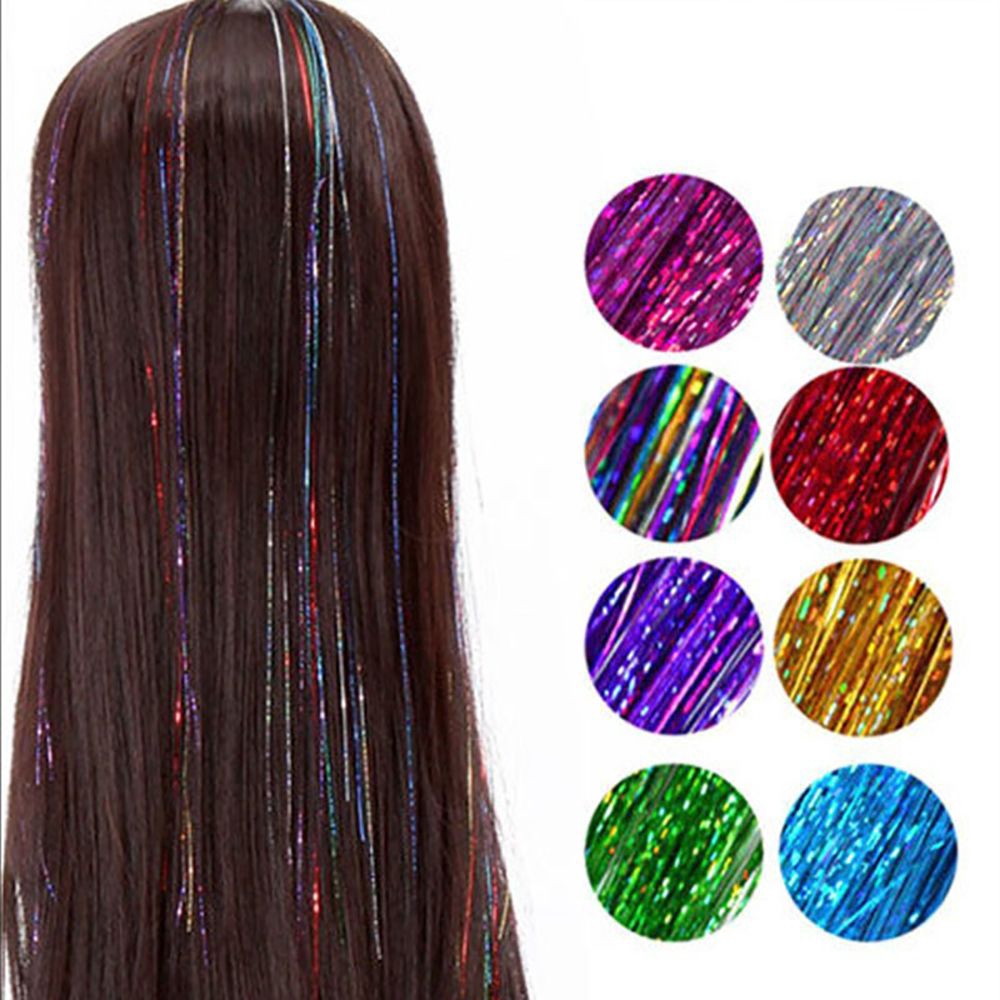 Synthetic Girl Headwear Hair Laser Hair Tinsel False Hair Extension Bling Decoration Glitter Strips Party em Oferta na Shopee