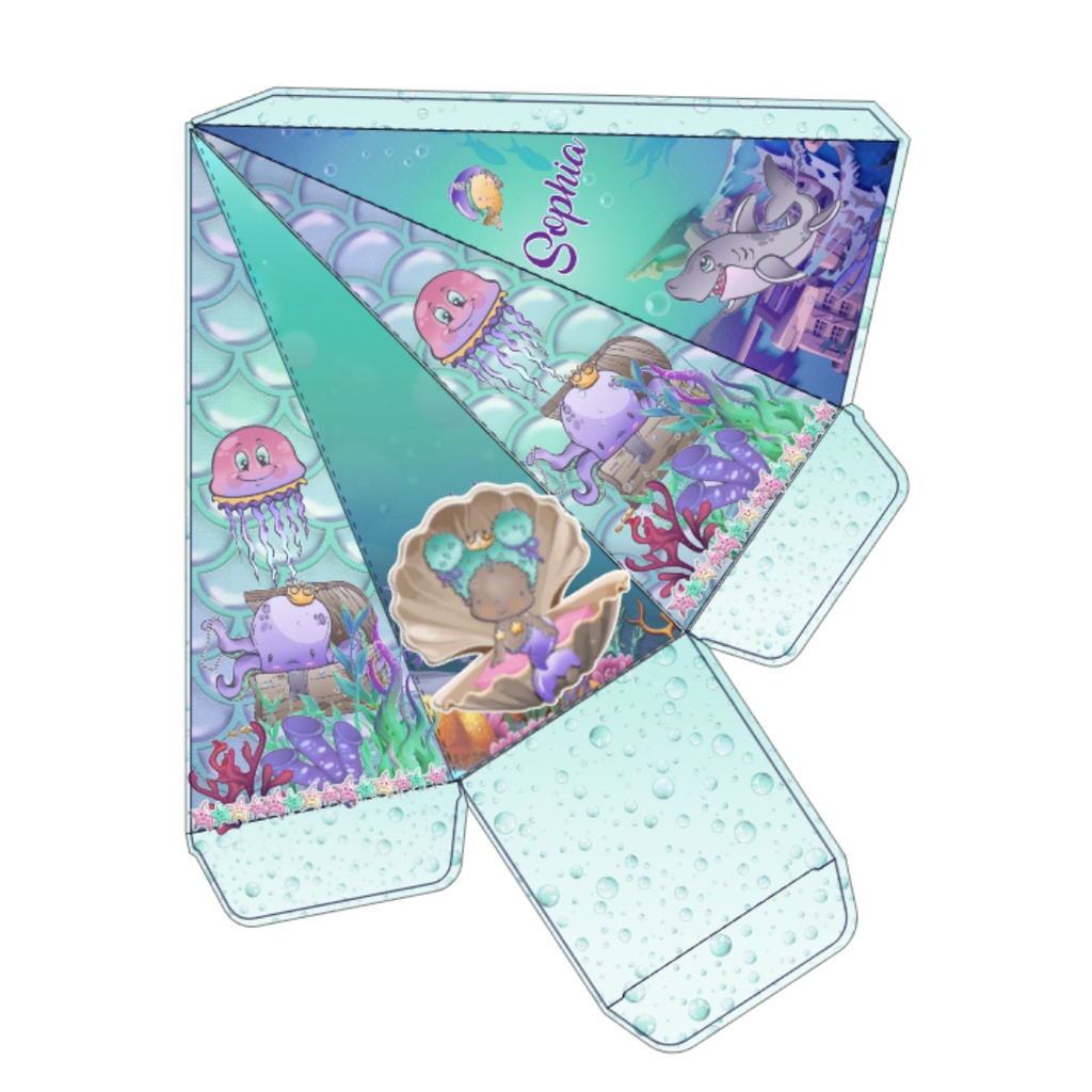 10 Caixas Piramide Personalizada Tema Sereia Lembrancinha Infantil