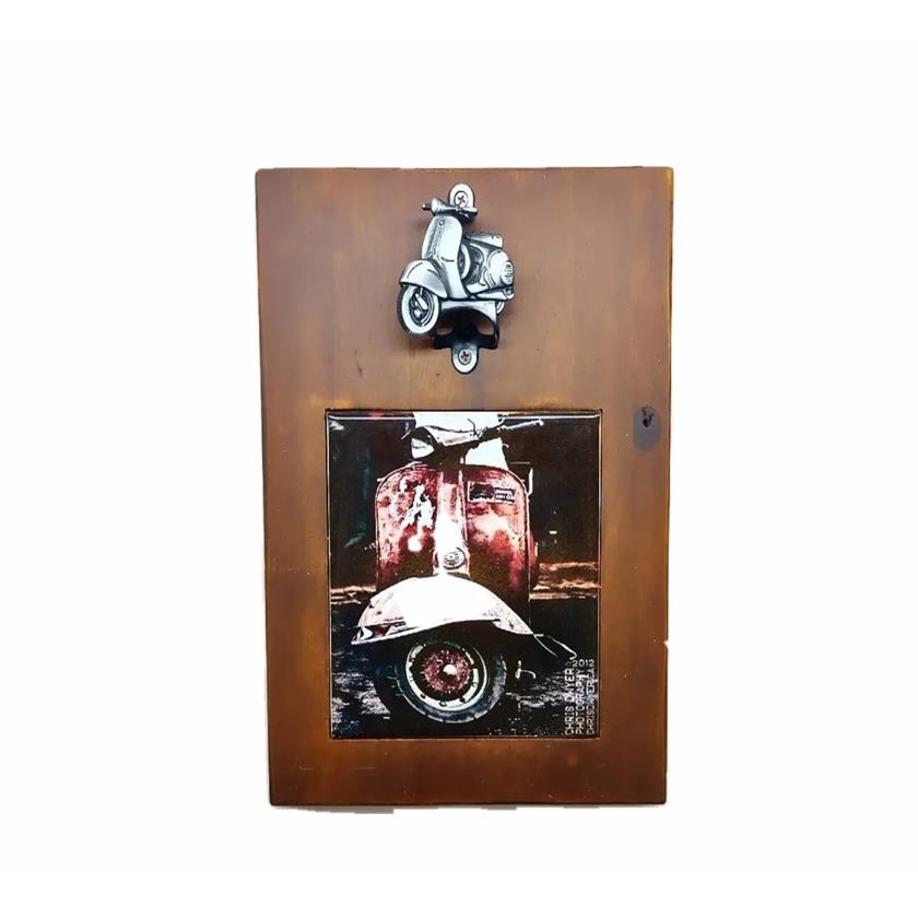 Abridor De Garrafa Parede Azulejo Moto Lambreta Scooter Madeira
