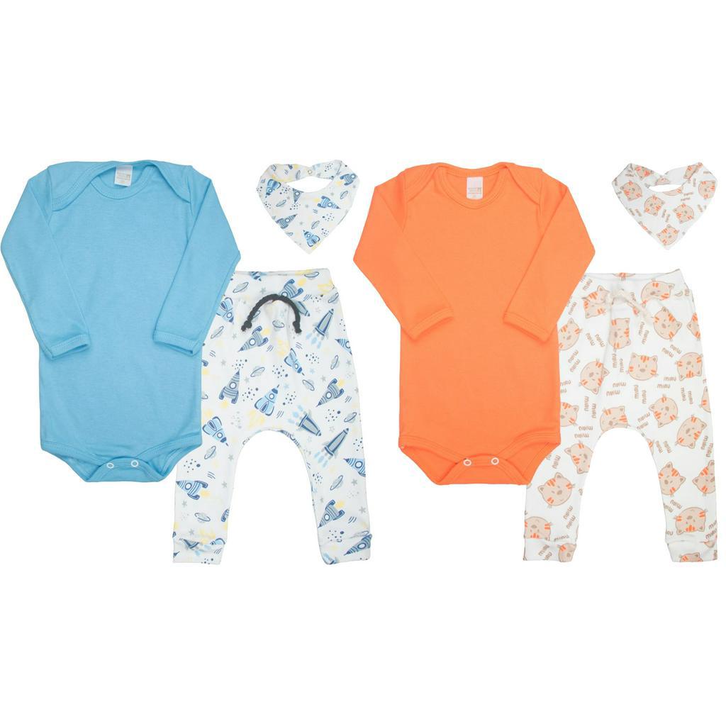 Kit Roupa De Bebe 6 Peças Body Calça Saruel Algodão Bandana