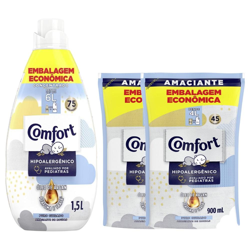 Kit Amaciante Comfort Concentrado Puro Cuidado Intense 1,5l + 2 Refis 900 ml em Oferta na Shopee