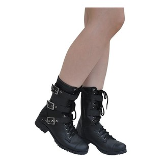 Bota Feminina Coturno Punk Rock Estilo Militar 3 Fivelas Cano Médio