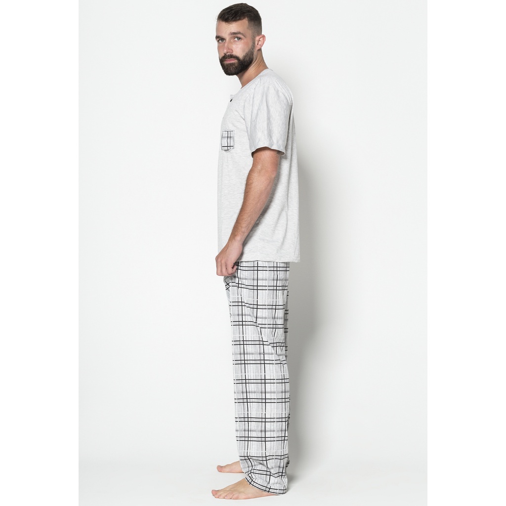 Pijama Masculino Adulto  Calça Comprida Estampada  Blusa Manga Curta Lisa