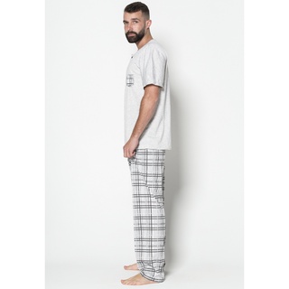 Pijama Masculino Adulto  Calça Comprida Estampada  Blusa Manga Curta Lisa
