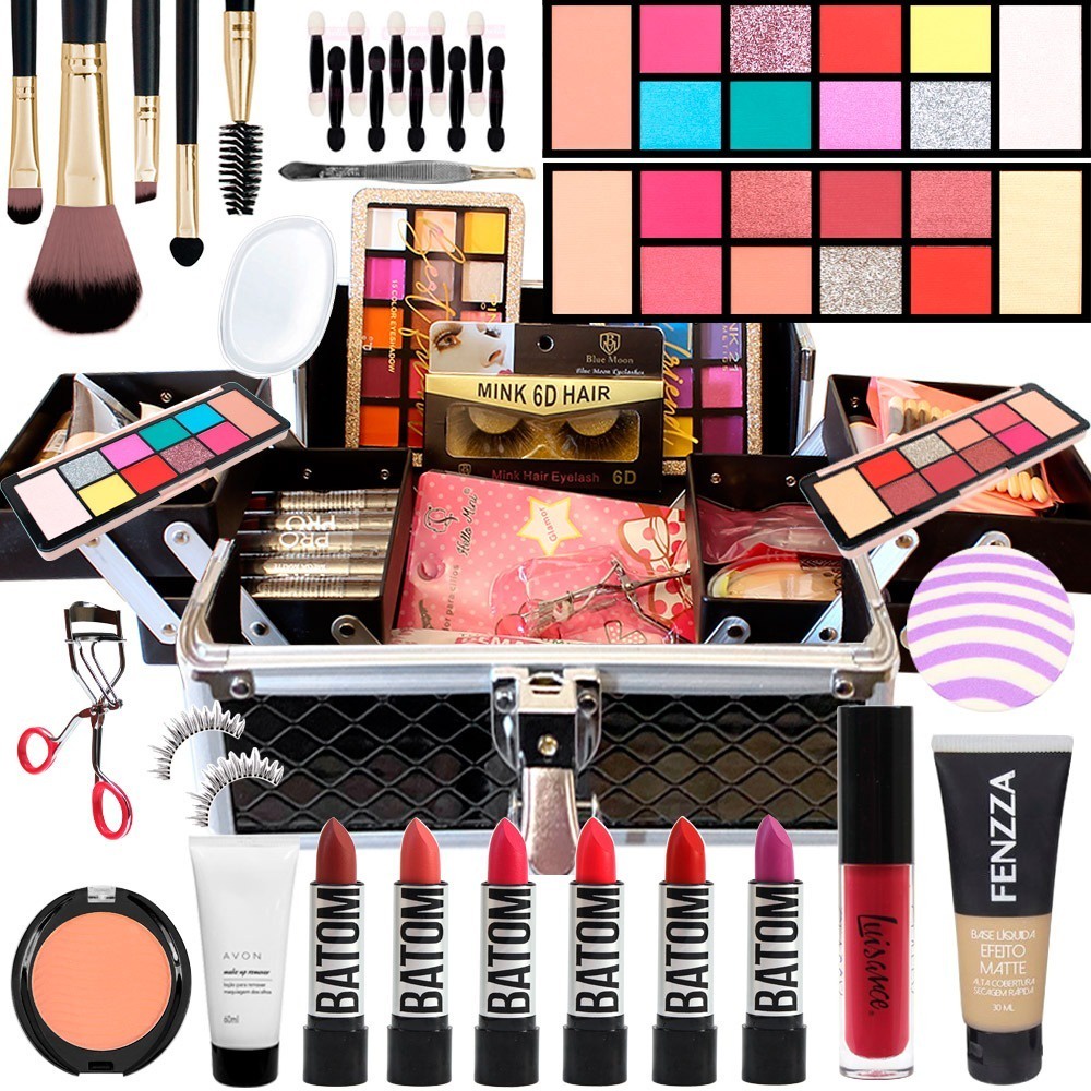 Maleta Maquiagem Profissional Completa Base Pó BellaPink BP-04