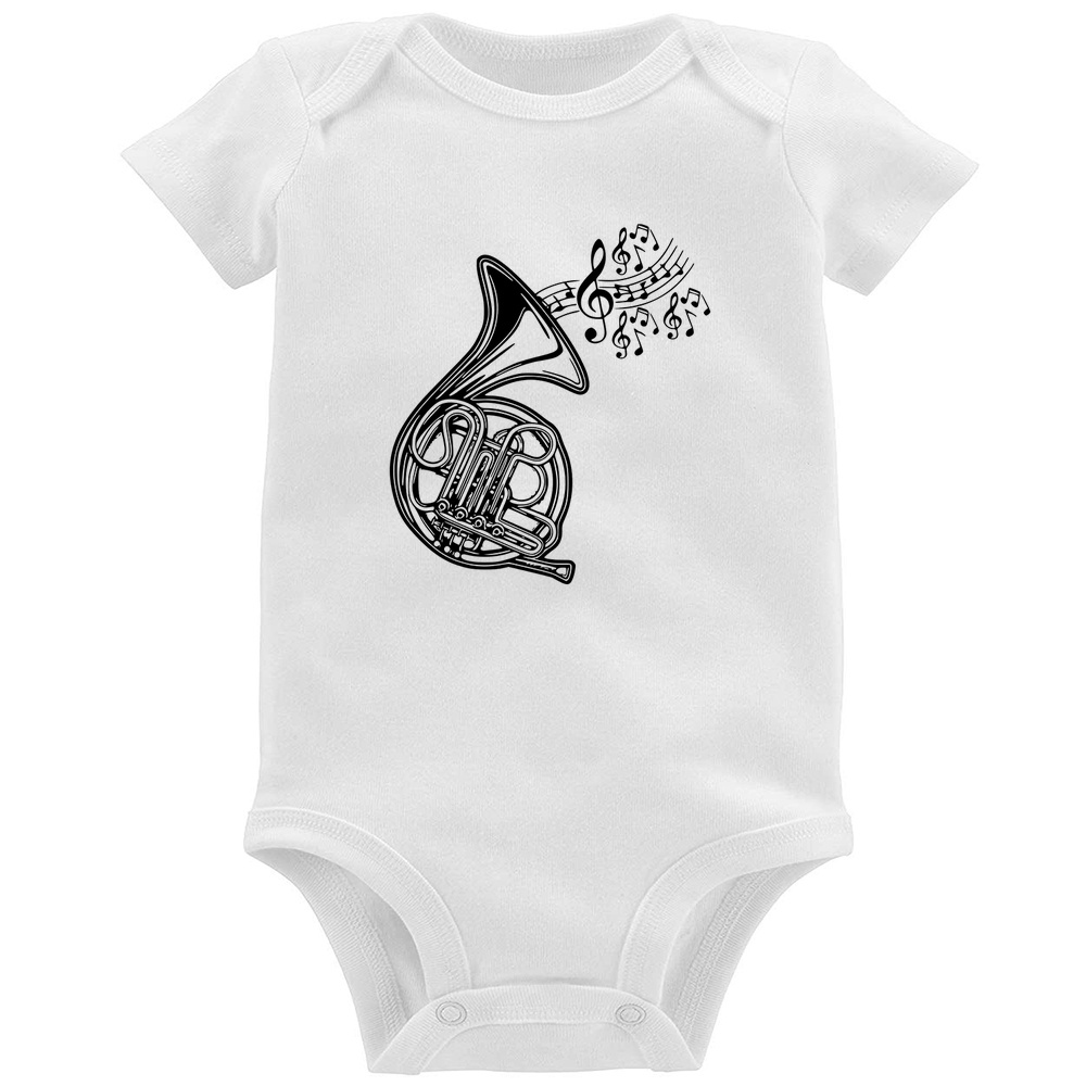 Body Bebê Trompa Notas Musicais