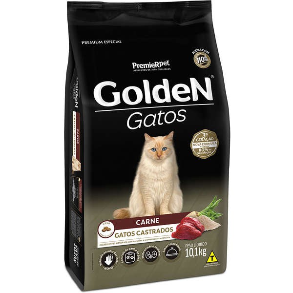 Ração Seca PremieR Pet Golden Gatos Adultos Castrados Carne 10.1kg