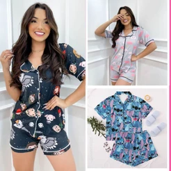 Pijama Aberto Americano short adulto botões Personalizado Fotos