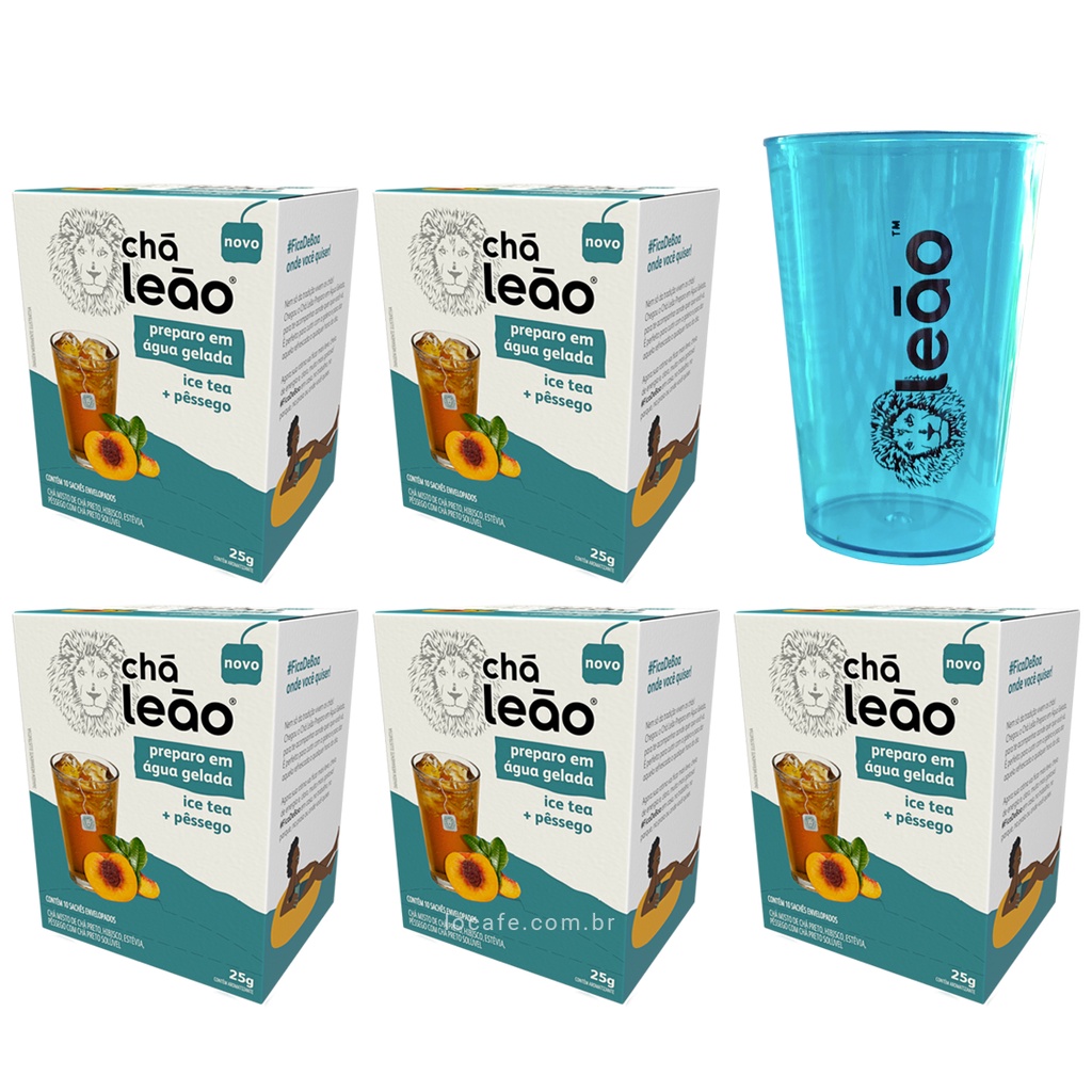 Combo 5 Chá Ice Tea e Pêssego 10 Sachês + Copo