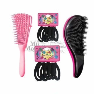 Kit 1 ESCOVA MAGICA + 1 Escova de Cabelo Polvo + 12 Unidades de Xuxinha de Cabelo
