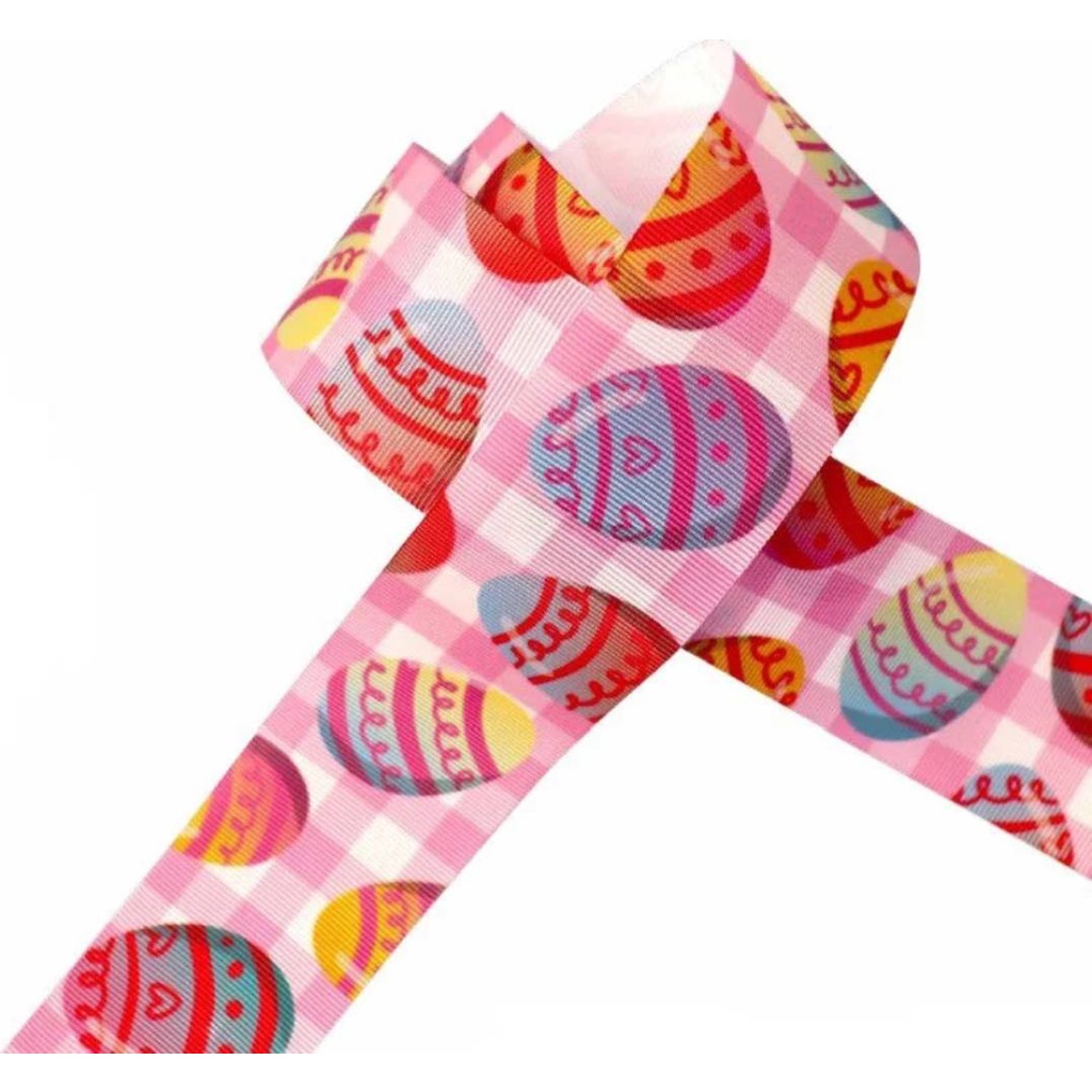 Fita de Páscoa em Gorgurão 38mmx10m Xadrez Rosa e Ovos Progresso Rizzo Embalagens em Oferta na Shopee