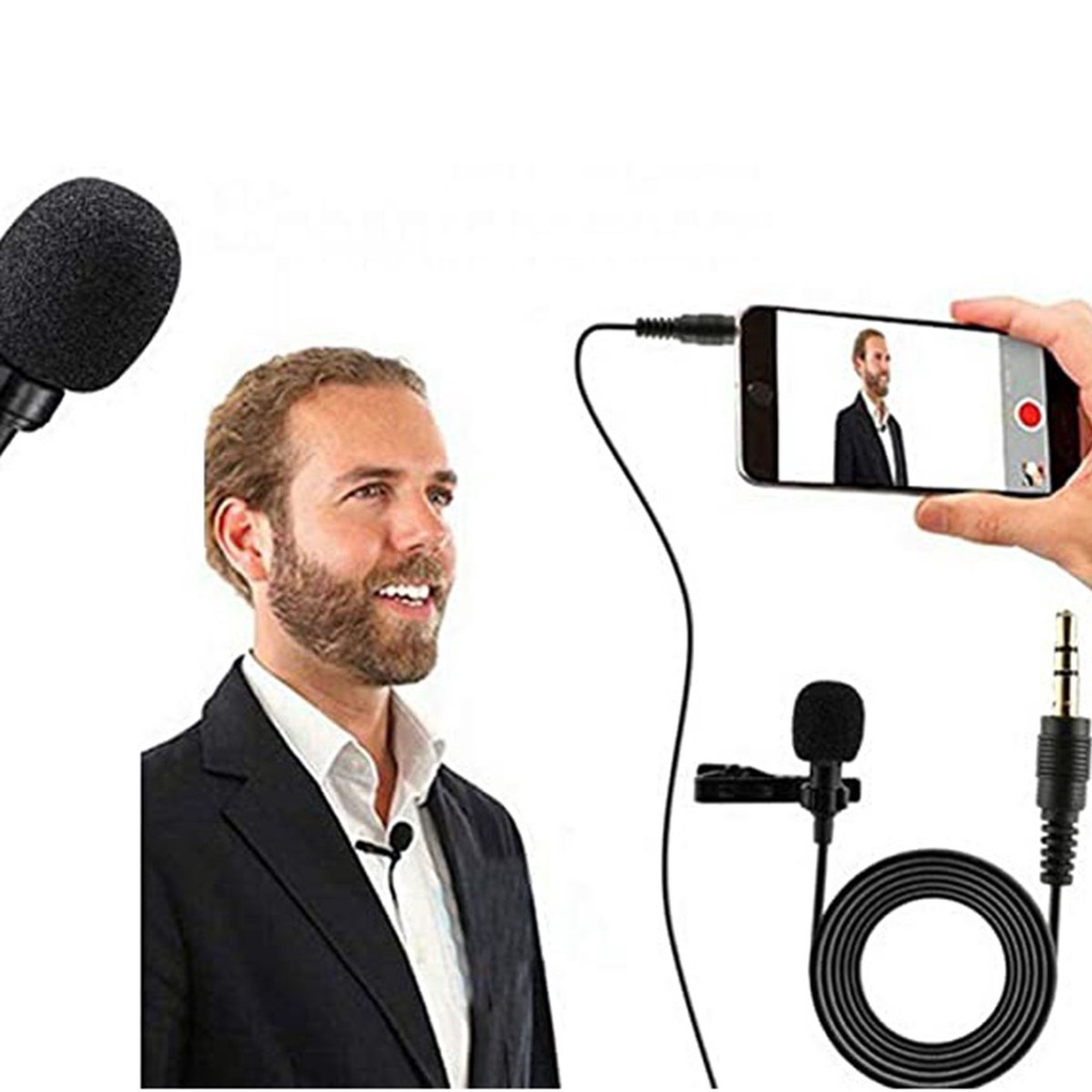 Microfone De Lapela Profissional Lavalier Preto P3 e USB C - detalhe