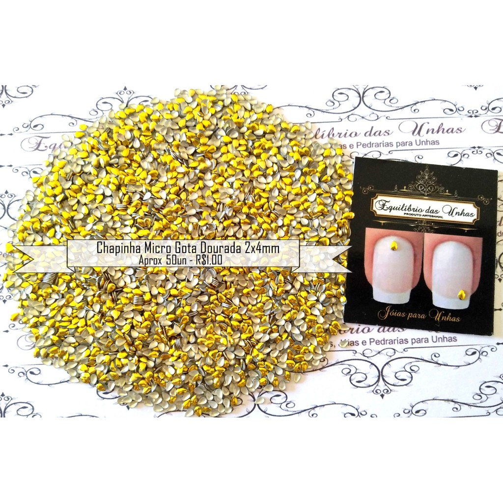 Chapinha micro Gota 2x4mm (aprox 50unidades) pedrarias para unhas e nail art