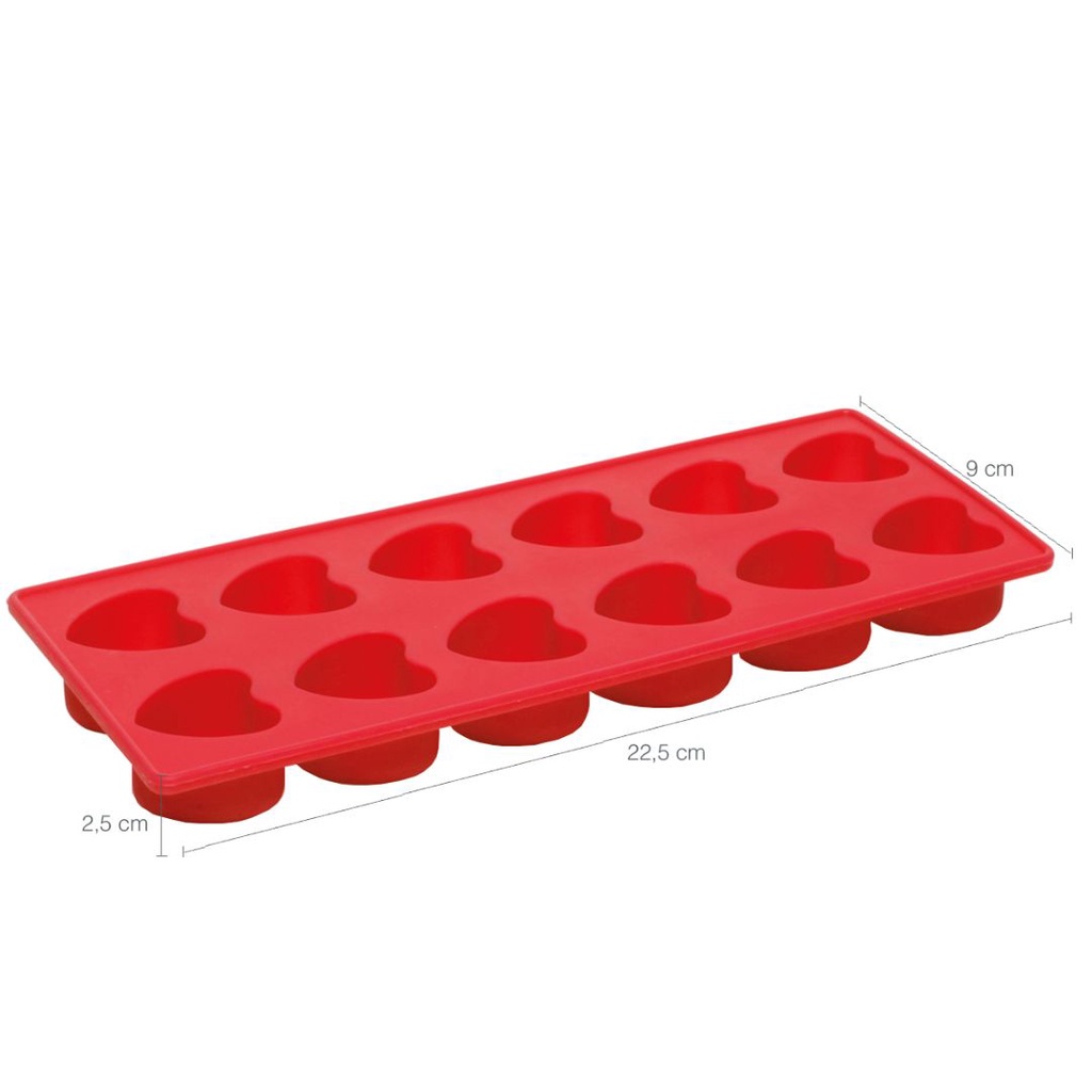 Forma De Gelo Silicone Maleável 12 Aberturas Molde Coração Vermelho