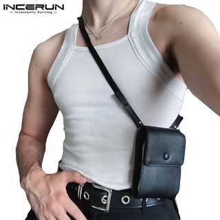 INCERUN Camiseta Masculina Casual Branca Sem Manga Com Gola Quadrada Em Cor Lisa