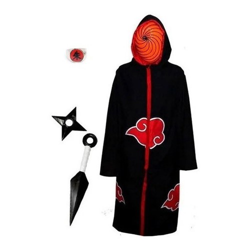 Cosplay Naruto Manto Akatsuki Tobi Kunai Mascara Anel A54