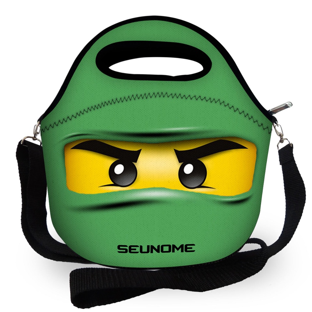 Super Bolsa Lancheira Térmica Escolar - Ninja Verde C/ Nome