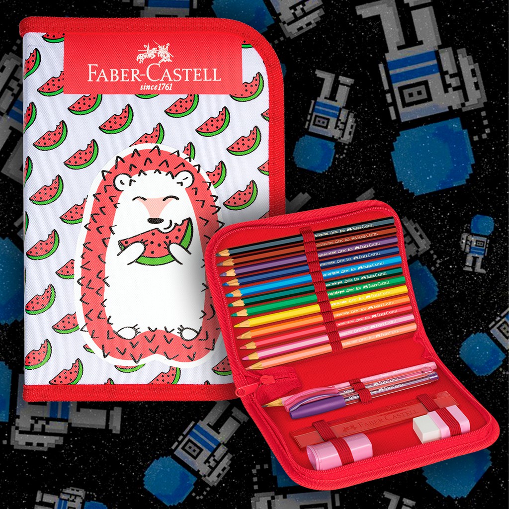 Estojo de Nylon Faber Castell Cosmic Porco Espinho C/18 Item - Faber-Castell