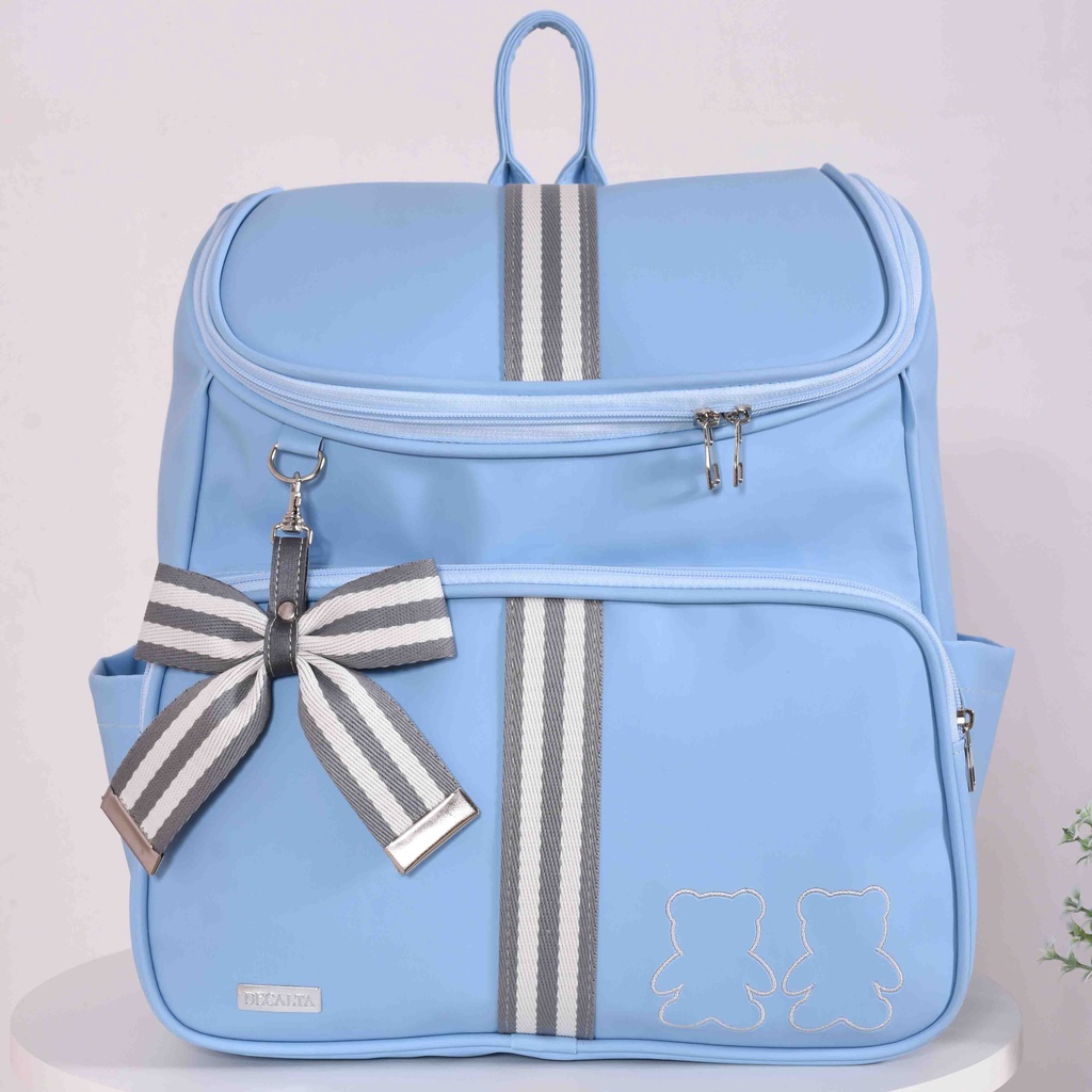 Mochila Maternidade Menino Listras Cinza Azul - Belaa Baby