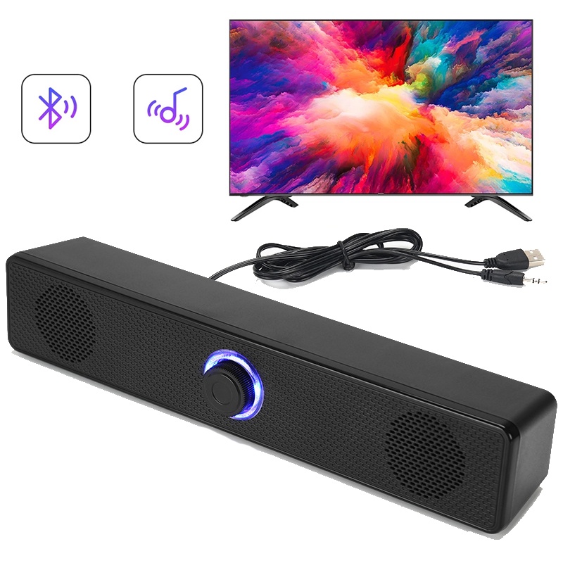 Barra De Som 4D Surround Soundbar Bluetooth 5.0 Alto-Falantes Para Computador Subwoofer Estéreo Com Fio PC Portátil Falante Aux Home Theater TV