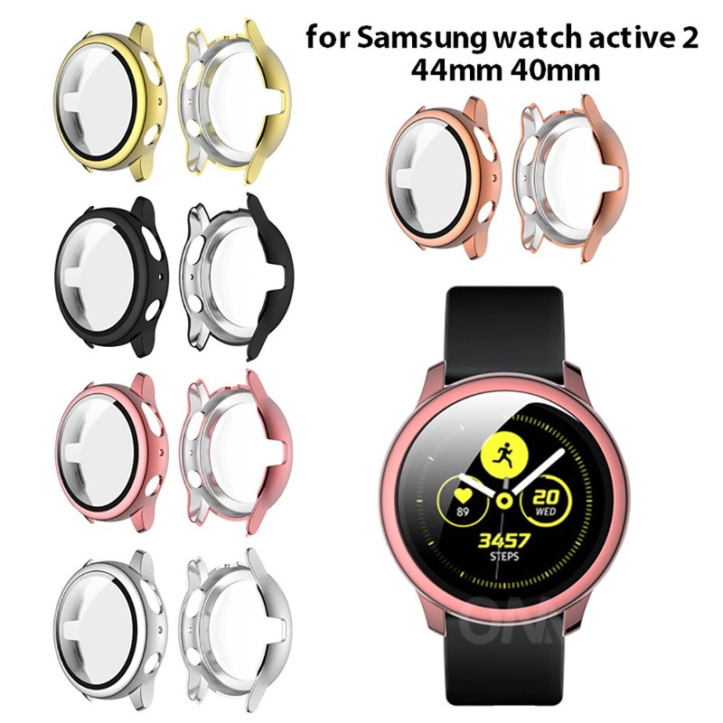 Case for Samsung galaxy watch active 2 44mm 40mm Full Coverage Bumper with Tempered Glass Screen Protector Cover