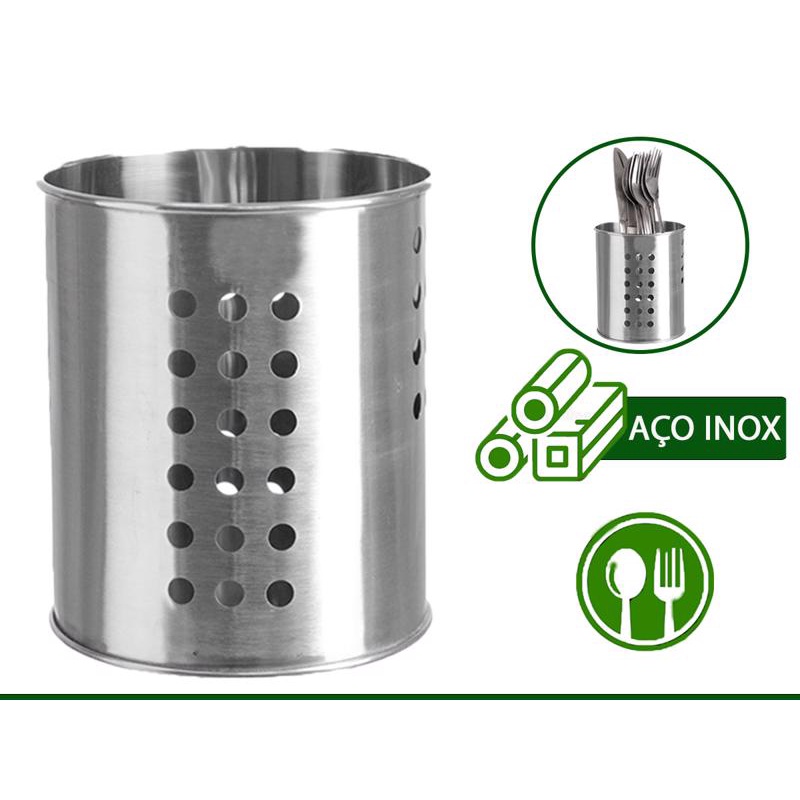 Escorredor de Talheres Vazado Redondo Aço Inox Porta Talheres
