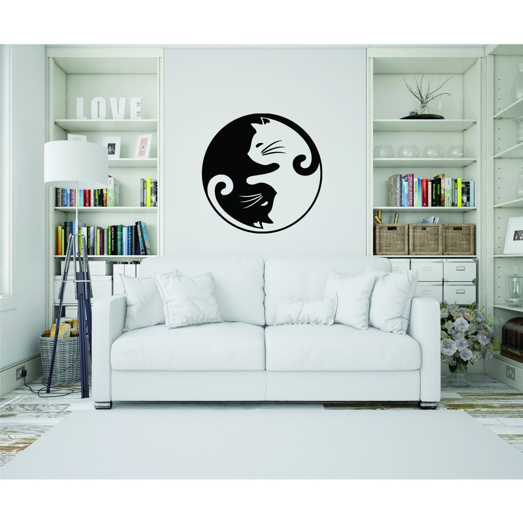 Quadro Decorativo Vazado Gatos Yin Yang Mdf Preto 35 Cm Shopee Brasil 6398