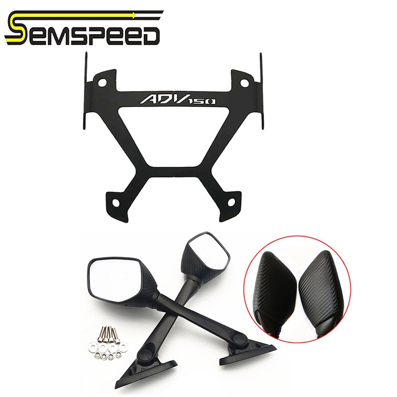 SEMSPEED Para ADV150 2019-2022 Motocicleta CNC Retrovisor Adaptador Suporte + Espelhos Retrovisores