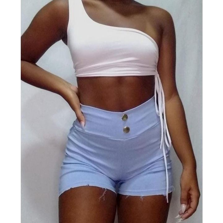 Cropped Feminino Ombro Só Drapeado Lateral