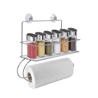 Suporte Porta Rolo e Condimentos Papel Cromado Com Ventosa