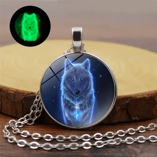 Clássico Brilham No Escuro Colar Punk Jóias Charme Lobo Padrão Cúpula De Vidro Liga Luminosa Pingente De Colar Presentes