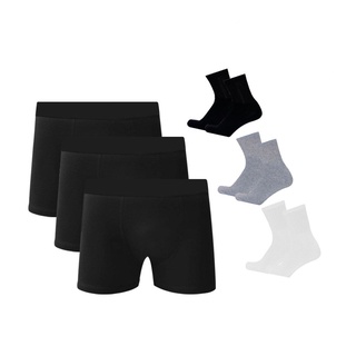 Kit 10 Cuecas Boxer Em Algodão Preto + 6 Meias M15 QLC SPORT
