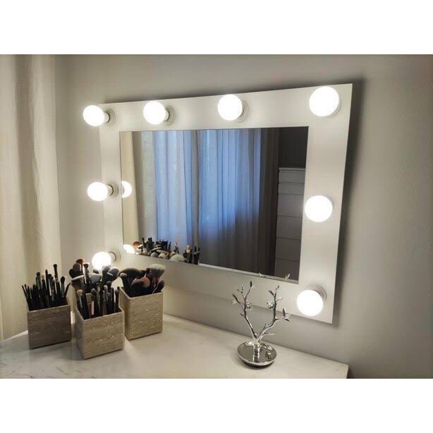 Espelho Camarim de parede Horizontal para 5 Lâmpadas MDF Branco ...